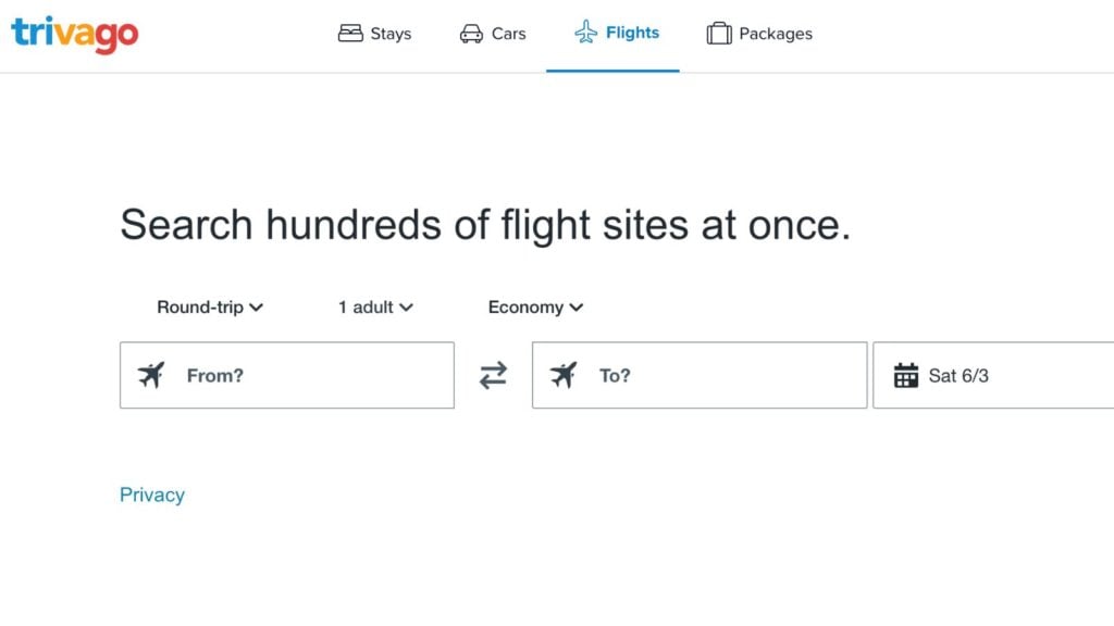 Trivago's new flight booking site with a simple interface