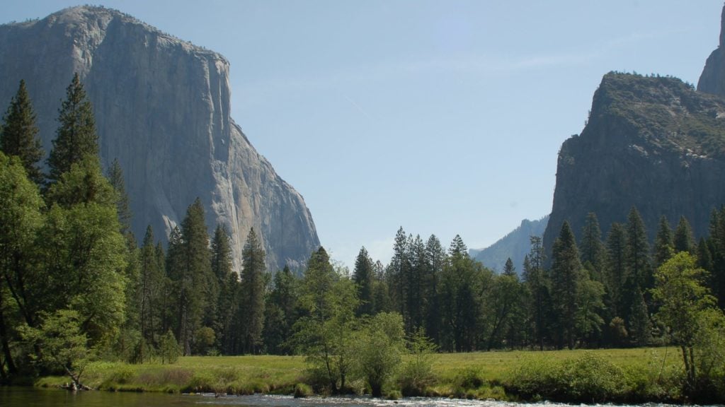 View of the Merced River and Half Dome in in Yosemite Valley