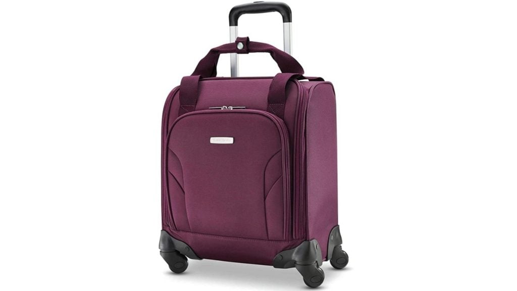 Purple Samsonite Spinner Underseater with USB Port underseat luggage