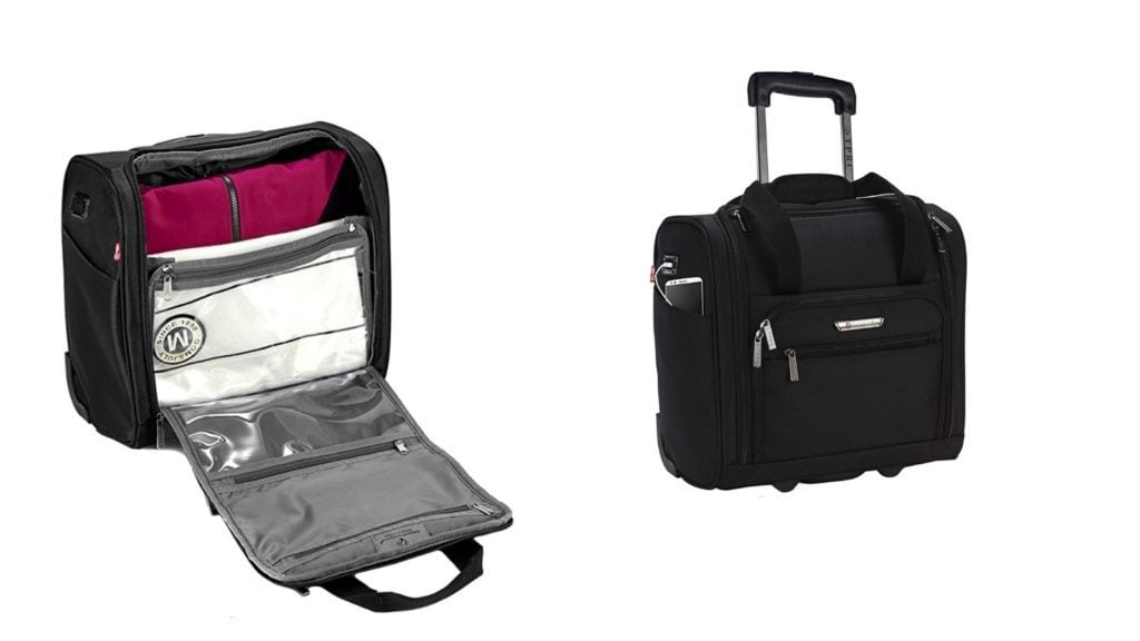 exterior and interior (zipped open) TPRC 15-Inch Smart Underseat Luggage carry-on