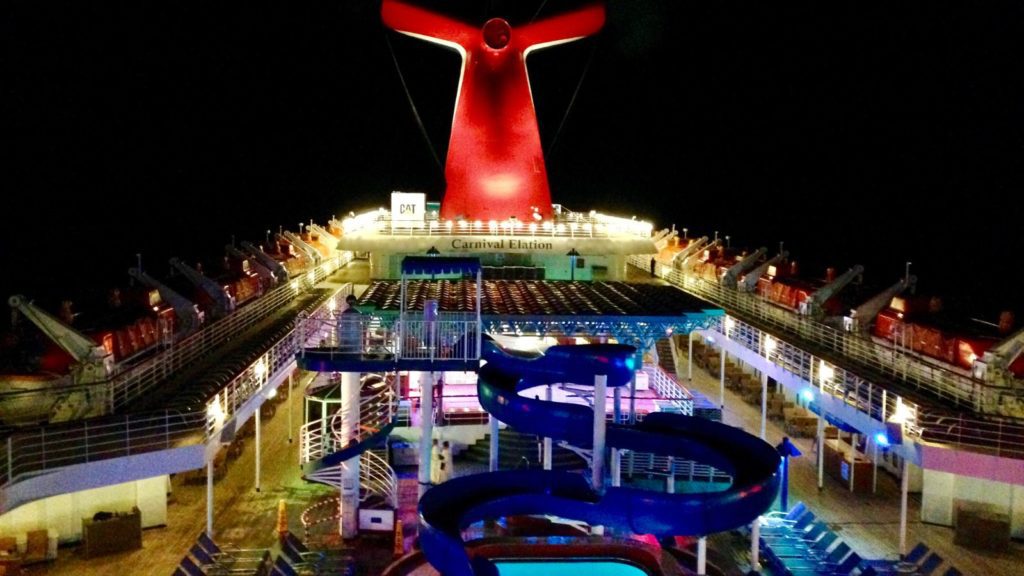 Carnival Elation Lido Deck illuminated at night (Photo: @gridergirl840 via Twenty20)