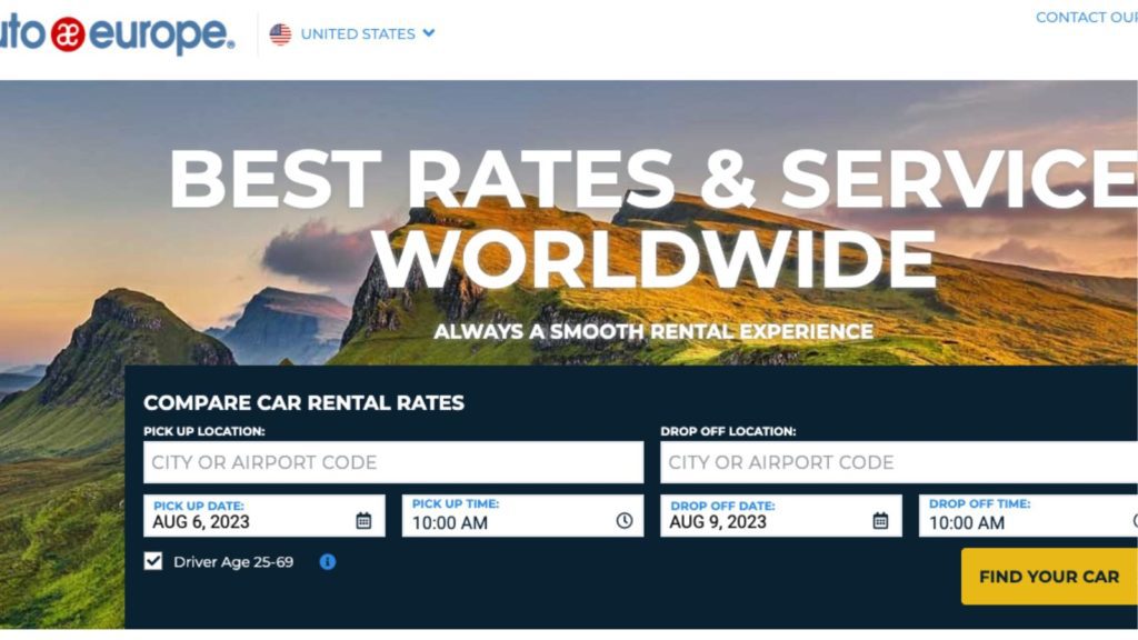 AutoEurope car rental booking homepage