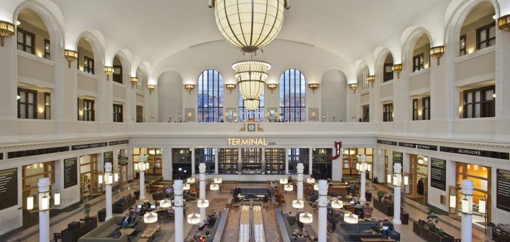 Interior of Denver Union Station and the Crawford Hotel, a pre-departure hotel for Rocky Mountaineer's Rockies to Red Rocks train route