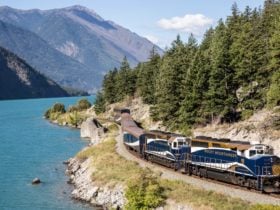 Rocky Mountaineer train along the Rainforest to Goldrush route