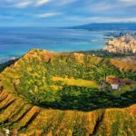 Aerial view of Diamond Head Crater on Oahu, a popular destination for Hawaii vacations