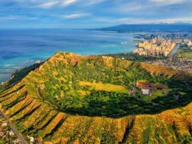 Aerial view of Diamond Head Crater on Oahu, a popular destination for Hawaii vacations