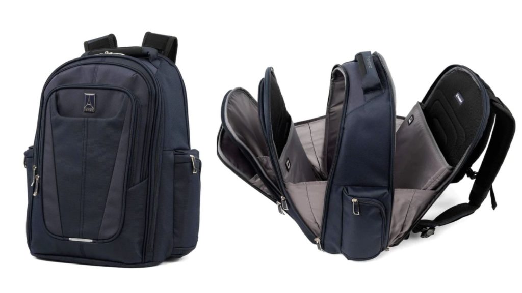 exterior and interior views of a black Maxlite® 5 Laptop Backpack