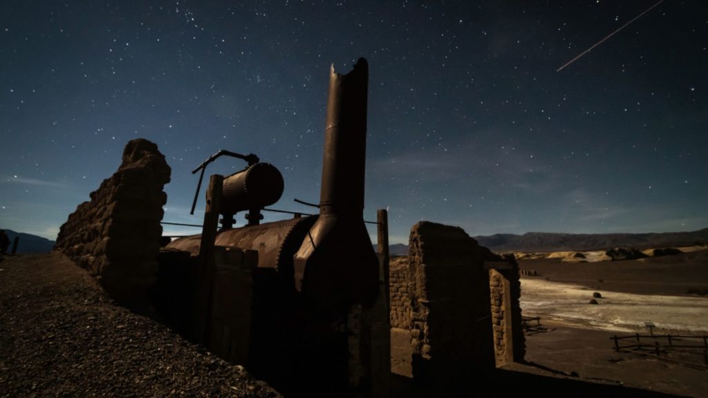 Harmony Borax Works under a starry sky at Death Valley National Park in fall (Photo: National Park Service)