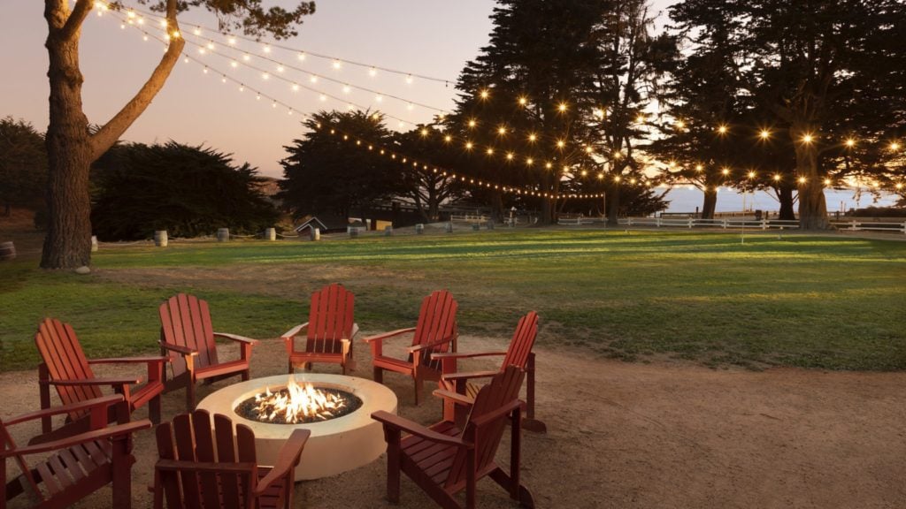 fire pit and Adirondack chairs at Oceanpoint Ranch, a family friendly California resort