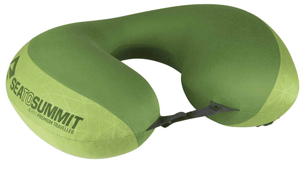 close up of Sea to Summit Aeros travel pillow for sleeping on planes