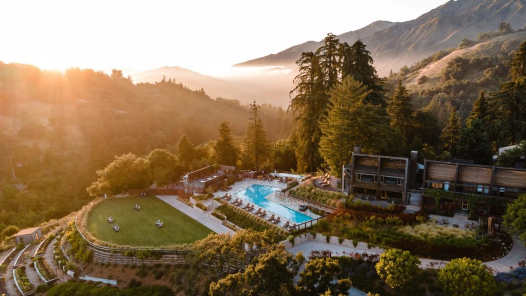 aerial view of the pool and buildings at Alila Ventana Big Sur, a romantic getaway in California