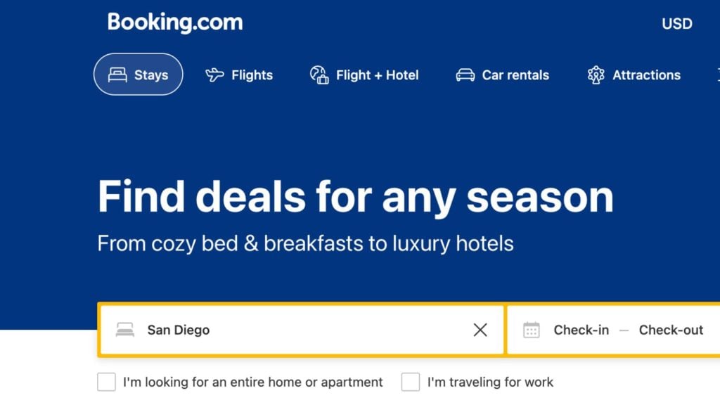 Booking.com hotel booking search box