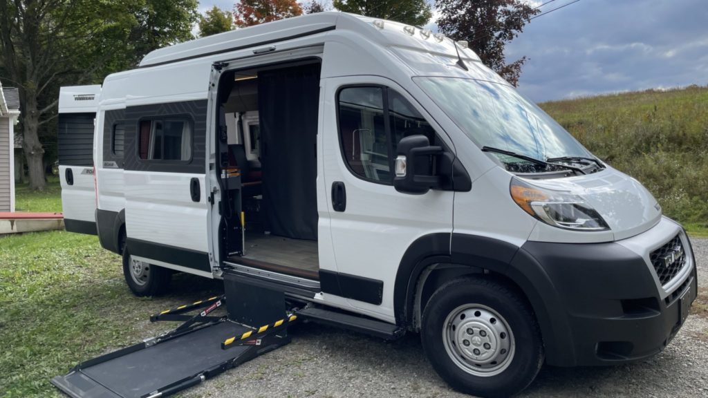 Wheelchair Lift slides under Winnebago Roam camper when not in use