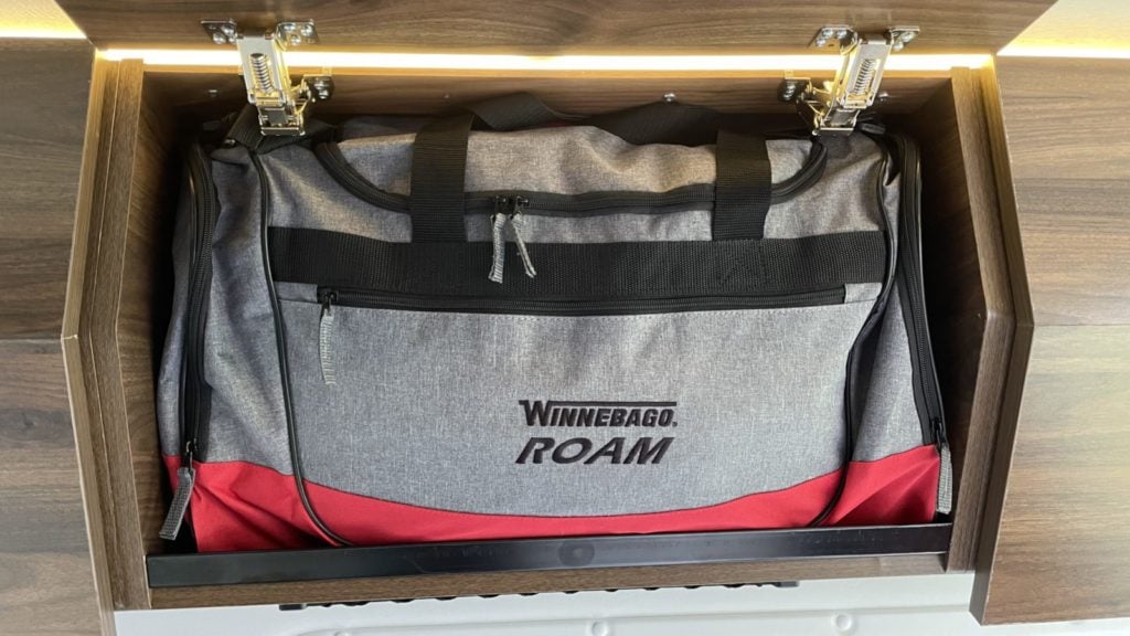 Custom sized Winnebago Roam duffels fit into 1 of the 4 overhead bins