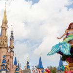 Ariel waves to guests during the “Disney Festival of Fantasy Parade” in Magic Kingdom Park at Walt Disney World Resort in Lake Buena Vista, Fla. The parade returned to the park Wednesday, March 9, 2022, after a nearly two-year absence. (Courtney Kiefer, photographer)