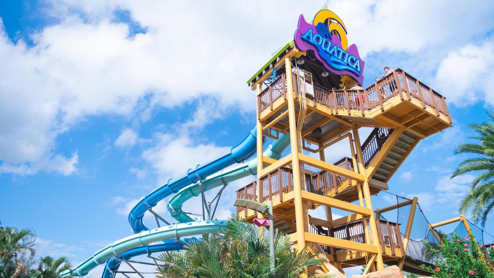 daytime view of large slide at Aquatica Orlando water theme park