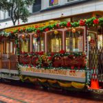 San Francisco cable car decorated for the holidays
