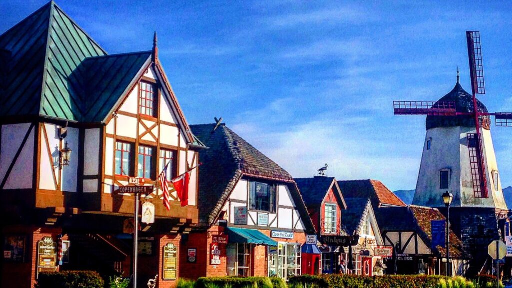 View of downtown Solvang, a Danish inspired town in California