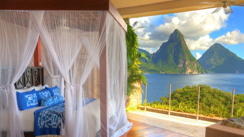 View of Pitons from Jade Mountain Resort in Soufriere, Saint Lucia (Photo: Jade Mountain Resort)