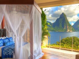 View of Pitons from Jade Mountain Resort in Soufriere, Saint Lucia (Photo: Jade Mountain Resort)