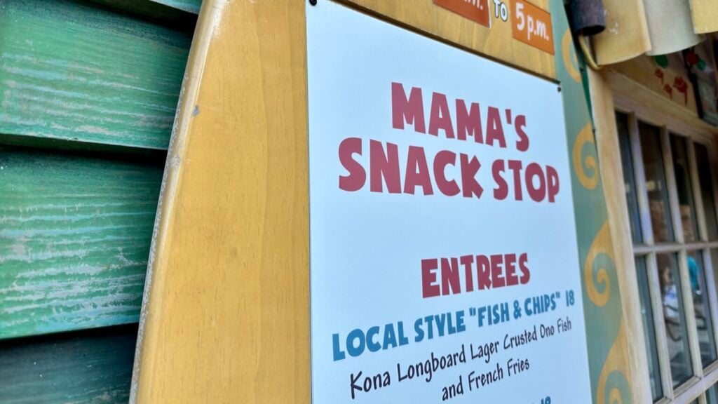 close up of menu at snack shack Mama's Snack Stop at Disney's Aulani Resort on O'ahu
