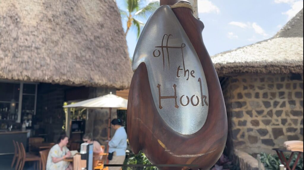 Sign at Off the Hook restaurant and bar at Aulani