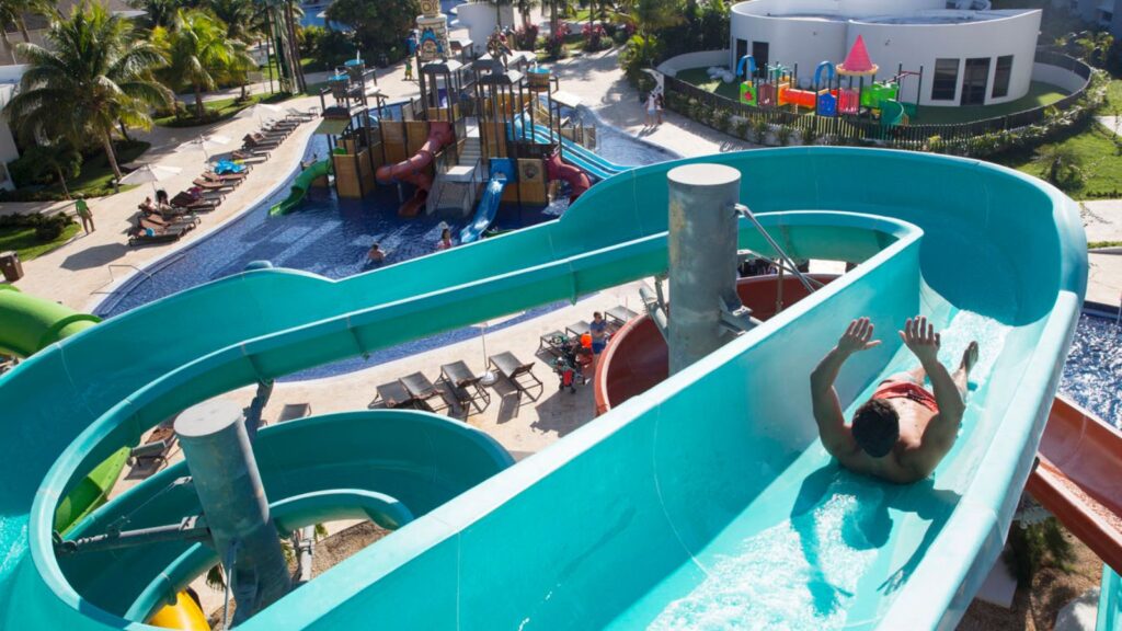 view of waterslides at the family friendly Jamaica all-inclusive resort Royalton Blue Waters