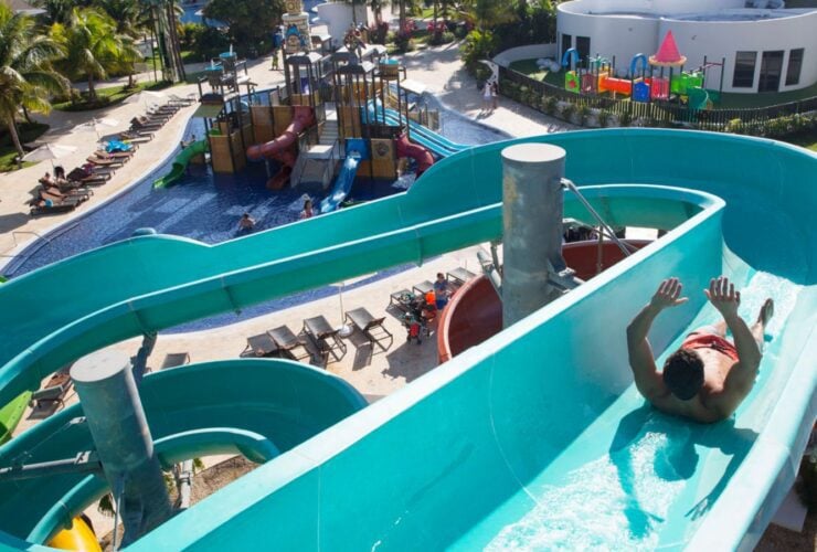 view of waterslides at the family friendly Jamaica all-inclusive resort Royalton Blue Waters