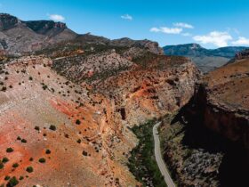 An aerial view of the Bighorn Scenic Byway in Wyoming
