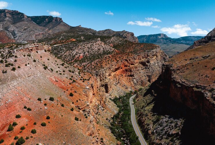 An aerial view of the Bighorn Scenic Byway in Wyoming