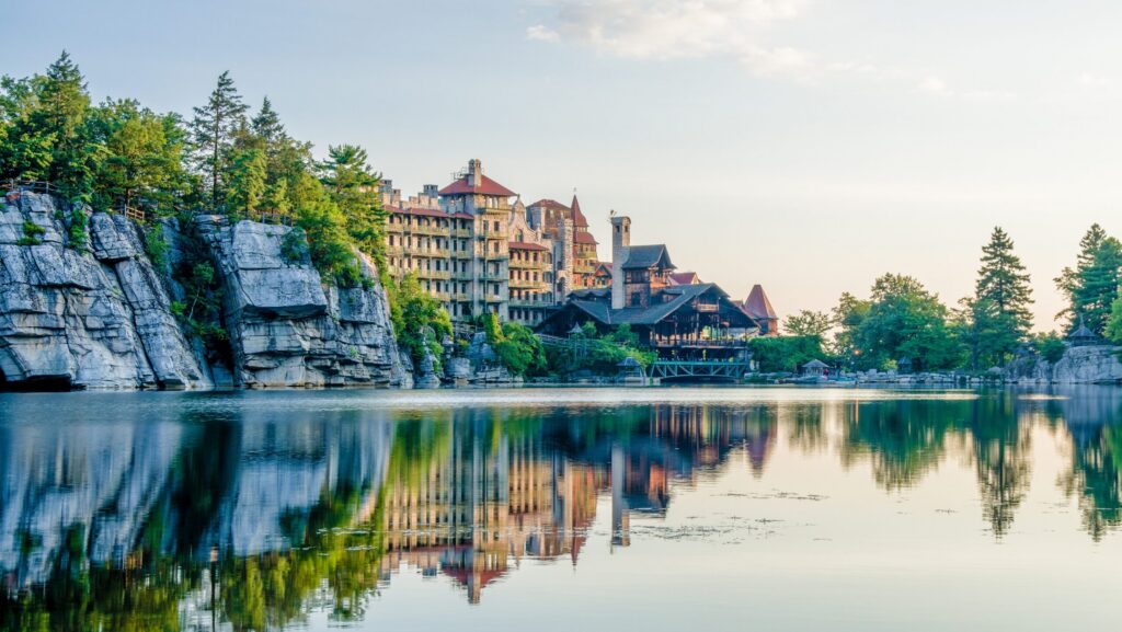 Mohonk Mountain House with its reflection in the lake