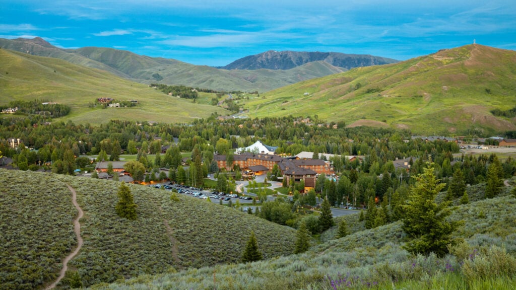 View of Sun Valley Resort in summer with mountains and nature