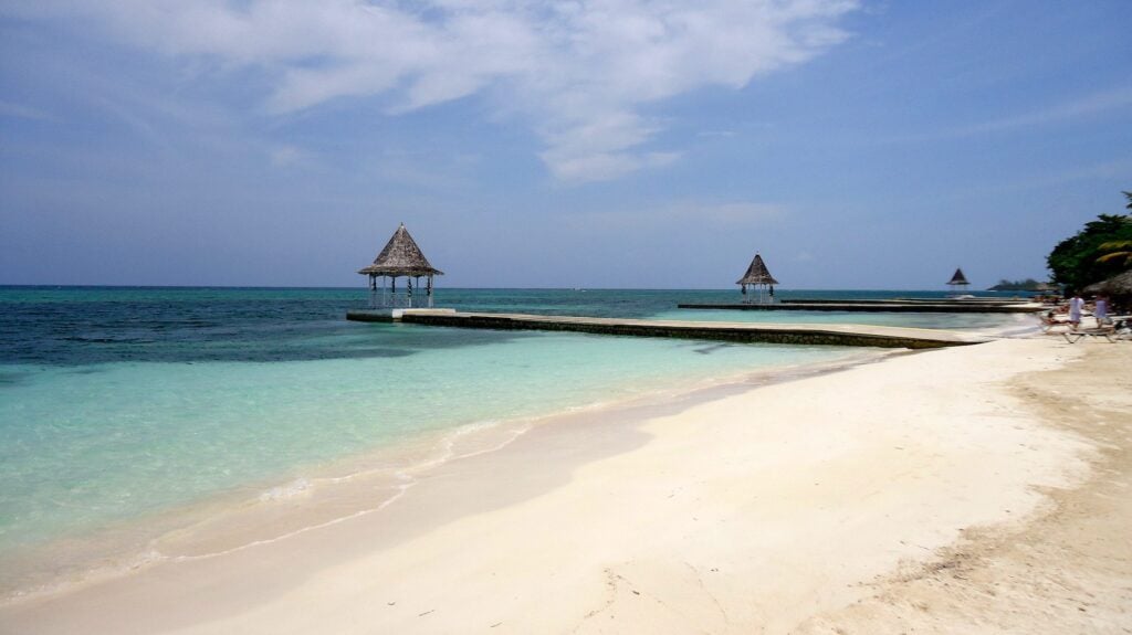 Jamaica beach with gazebo and water