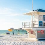 View of lifeguard tower on Clearwater beach, Florida