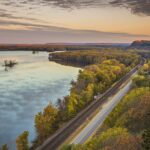 An aerial view of Great River Road in Illinois