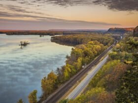 An aerial view of Great River Road in Illinois