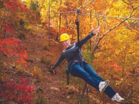 Fall foliage zip lining in Branson, Missouri (Photo: Branson Convention and Visitors Bureau)