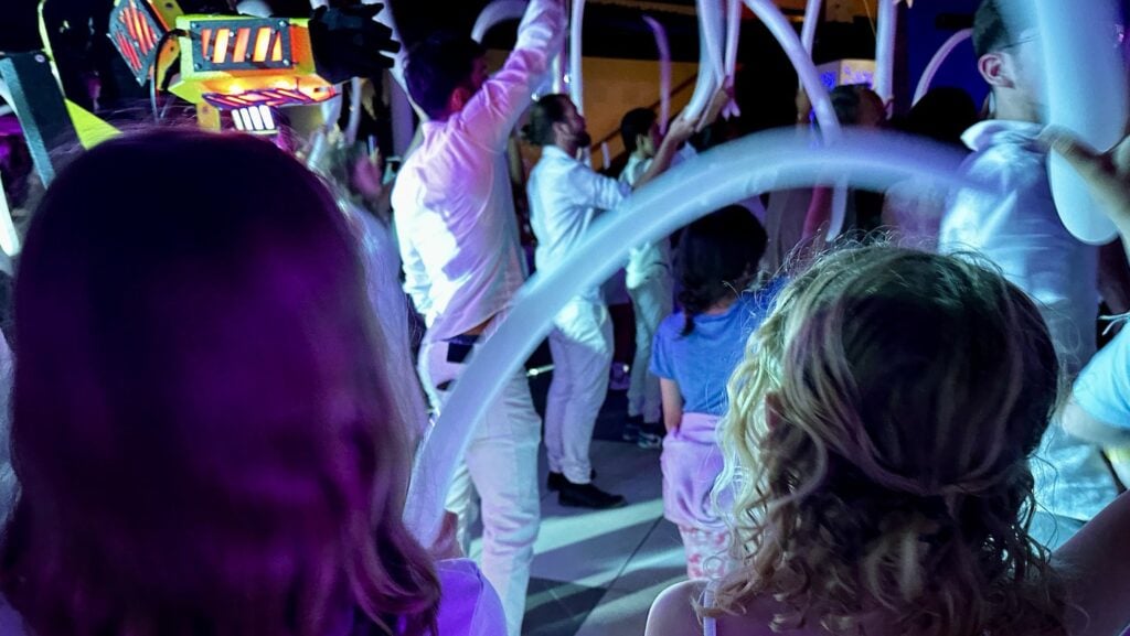 kids at evening entertainment dance party at an all-inclusive resort in Mexico