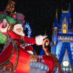 Santa in front of Cinderella Castle at Walt Disney World