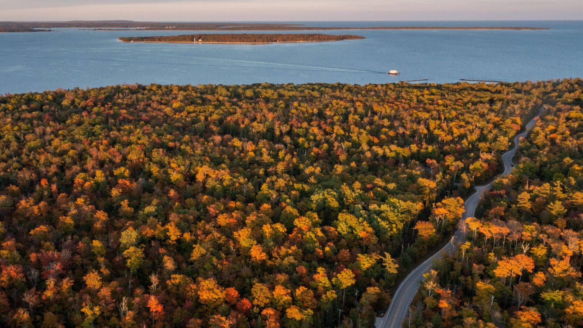 How I Fell In Love With Fall In Door County 2024 FamilyVacationist   2021 10 06 Dan Eggert Winding Road Northport Sunset Drone 4 Scaled E1701233217323 