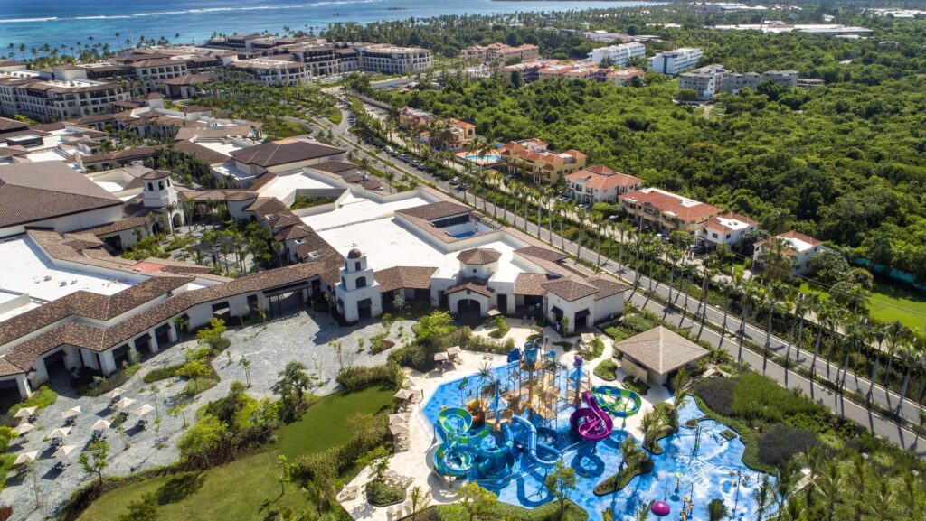 An aerial view of the water park and resort property of Lopesan Costa Bavaro