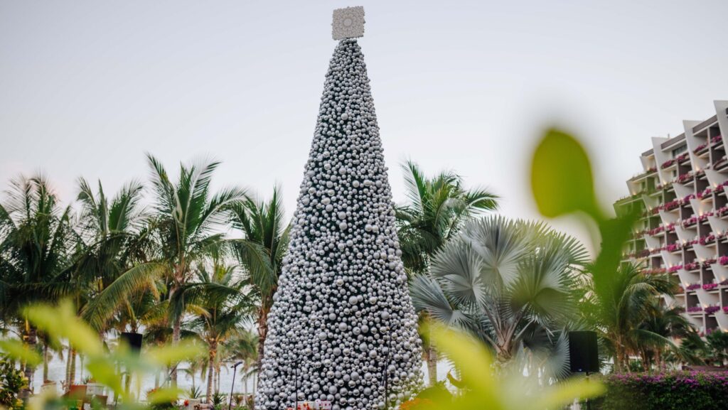 A silvery Christmas tree at Grand Velas Los Cabos