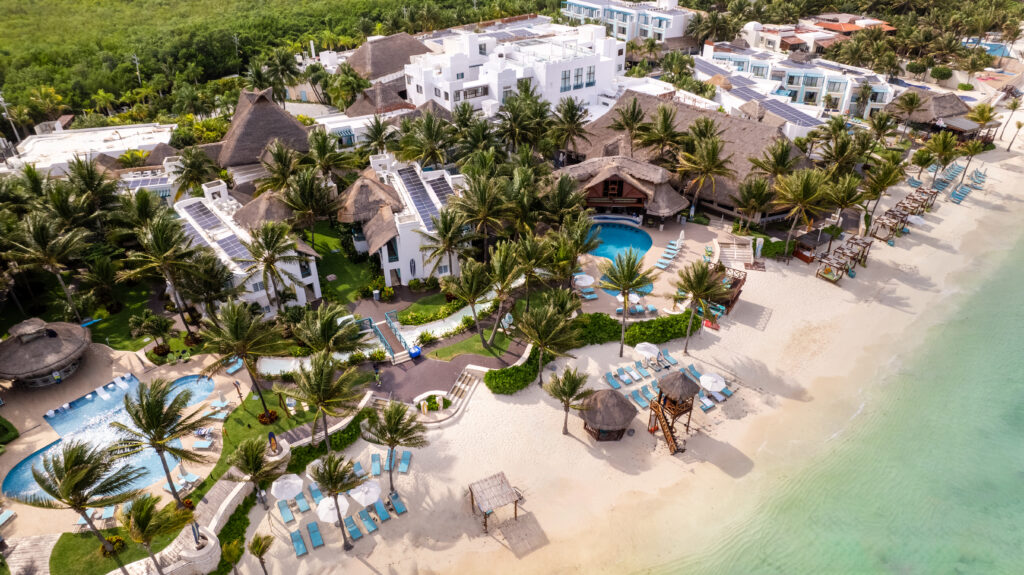An aerial view of Margaritaville Island Reserve Resort Riviera Cancun