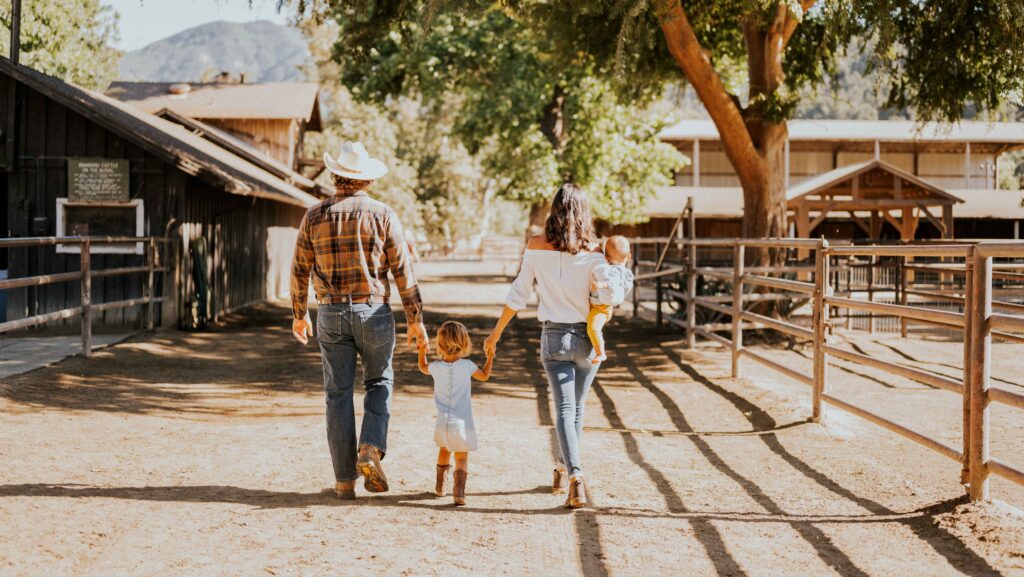 A family walking around Alisal Ranch