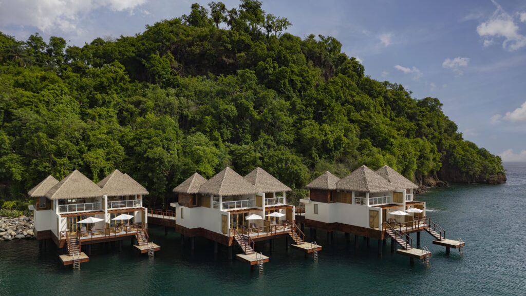 The new Vincy Overwater Two-Story Villas at Sandals Saint Vincent sit between the rainforest and the ocean