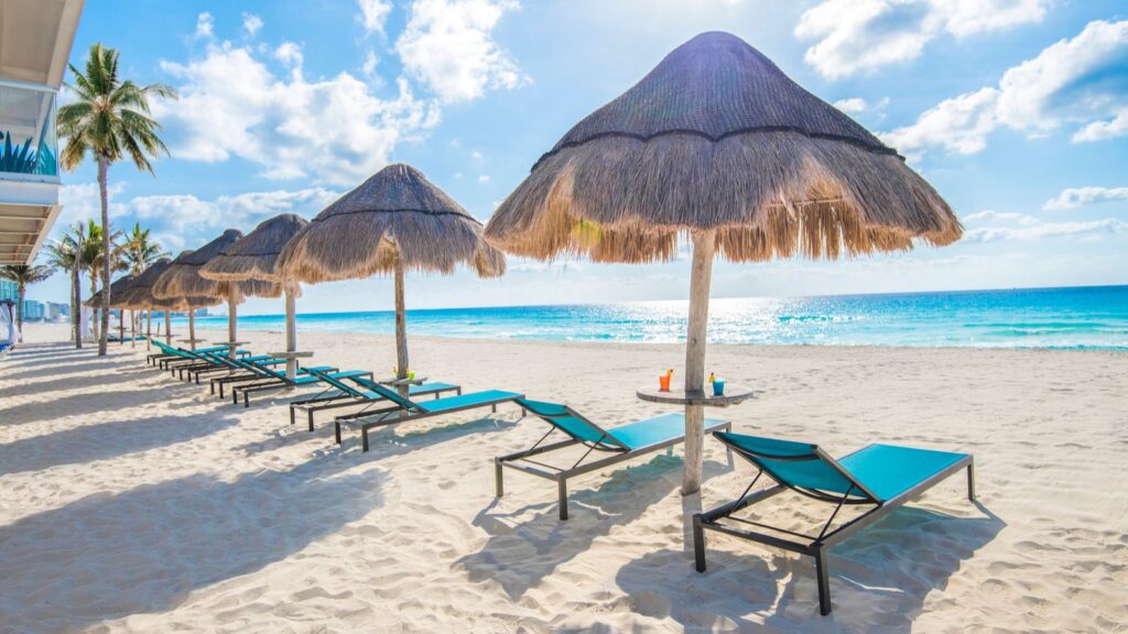 Beach umbrellas at Caribbean beach
