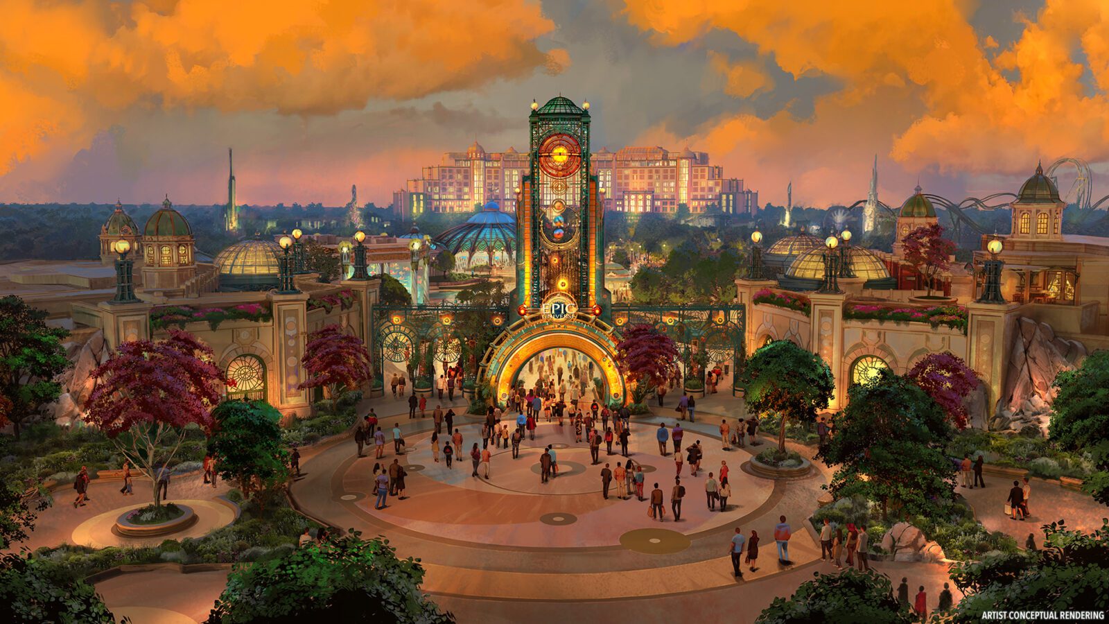 Artist rendering of the entrance to Universal Epic Universe