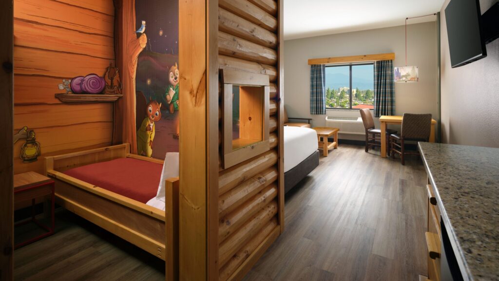 A Deluxe KidCabin Suite at Great Wolf Lodge with a separate "cabin" sleeping area for kids
