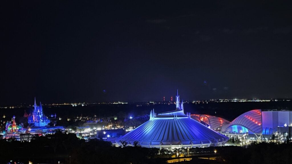 View over the Magic Kingdom at night from the lounge atop DVC’s Bay Lake Tower