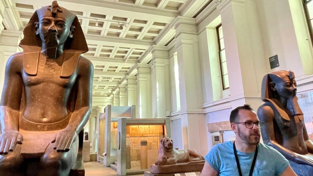 tour guide in the Egypt Gallery at the British Museum on the museum's Out of Hours tour